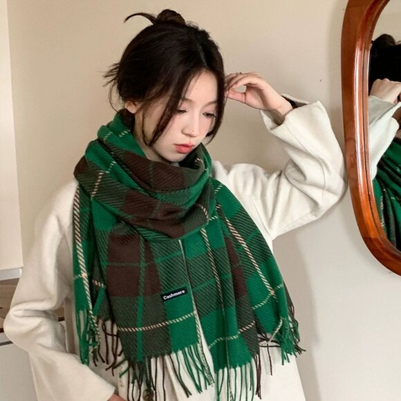 Calvin Klein Accessories - Calvin Klein Green and Brown Plaid Scarf